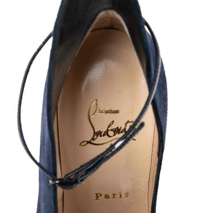 Pre Owned Christian Louboutin Navy Blue Suede Vampydolly Ankle Booties Size 37