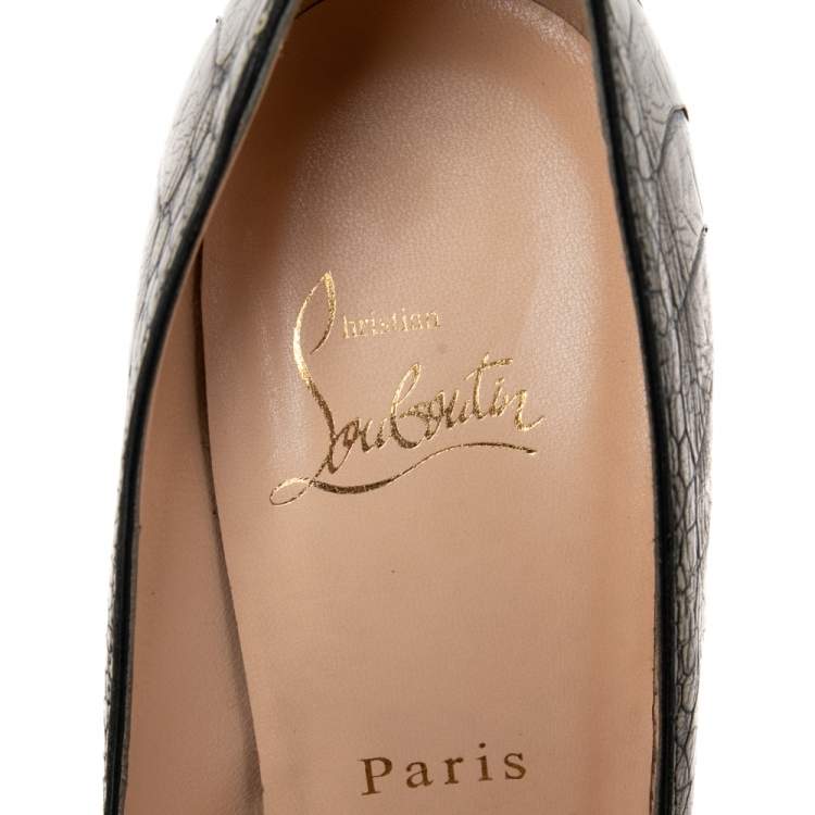 Pre Owned Christian Louboutin Khaki Green Ostrich Leather Bibi Platform Pumps Size 37 