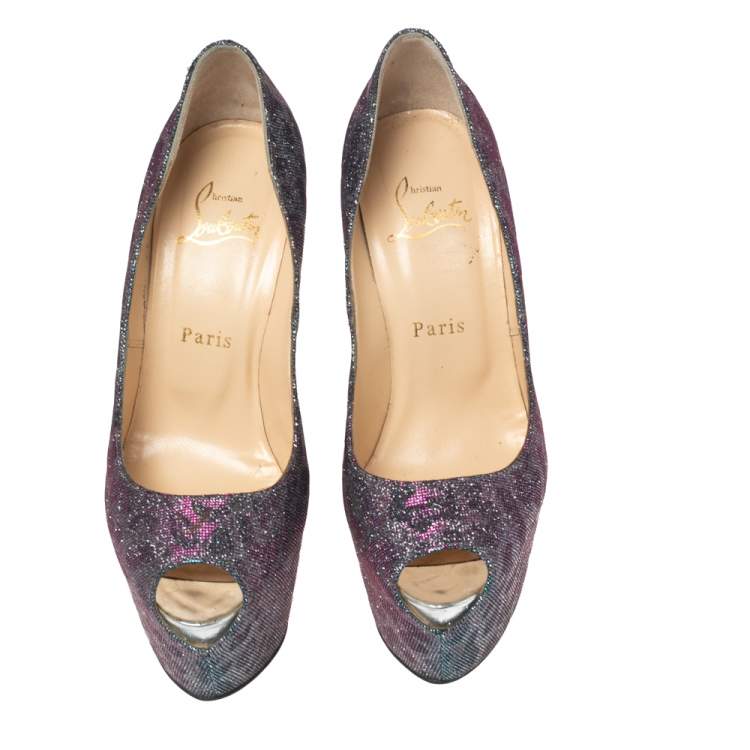 Pre Owned Christian Louboutin Two-Tone Leopard Print Lamé Fabric Highness Pumps Size 37.5