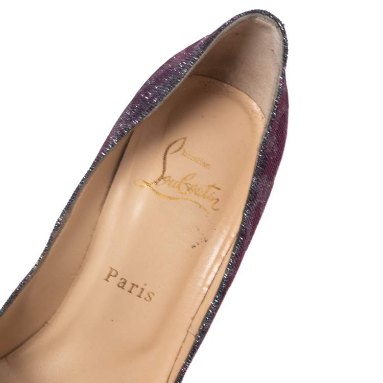 Pre Owned Christian Louboutin Two-Tone Leopard Print Lamé Fabric Highness Pumps Size 37.5