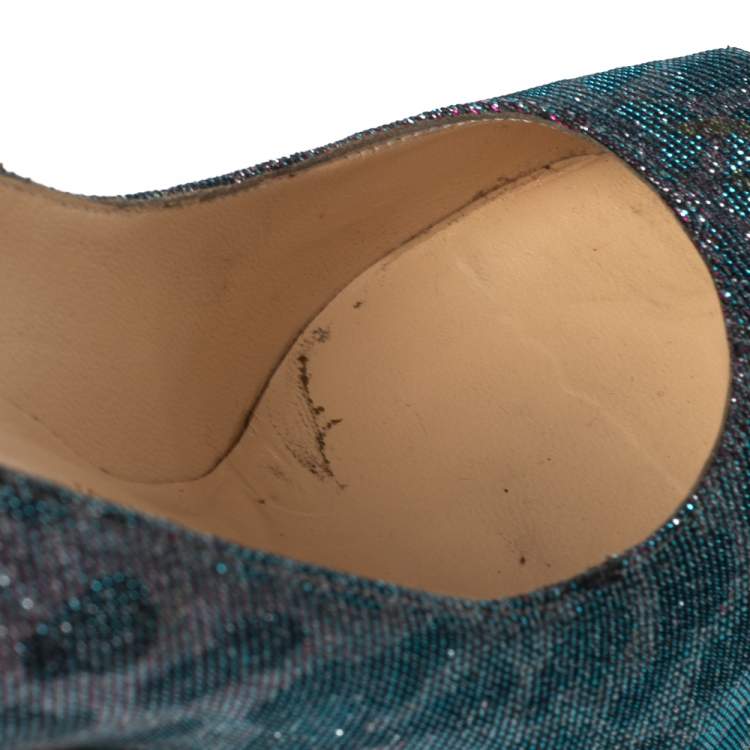 Pre Owned Christian Louboutin Two-Tone Leopard Print Lamé Fabric Highness Pumps Size 37.5