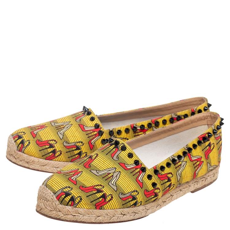 Pre Owned Christian Louboutin Multicolor Canvas Ares Spiked Flat Espadrilles Size 39