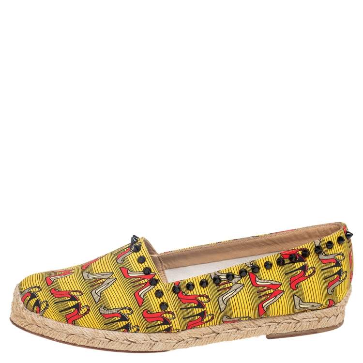Pre Owned Christian Louboutin Multicolor Canvas Ares Spiked Flat Espadrilles Size 39