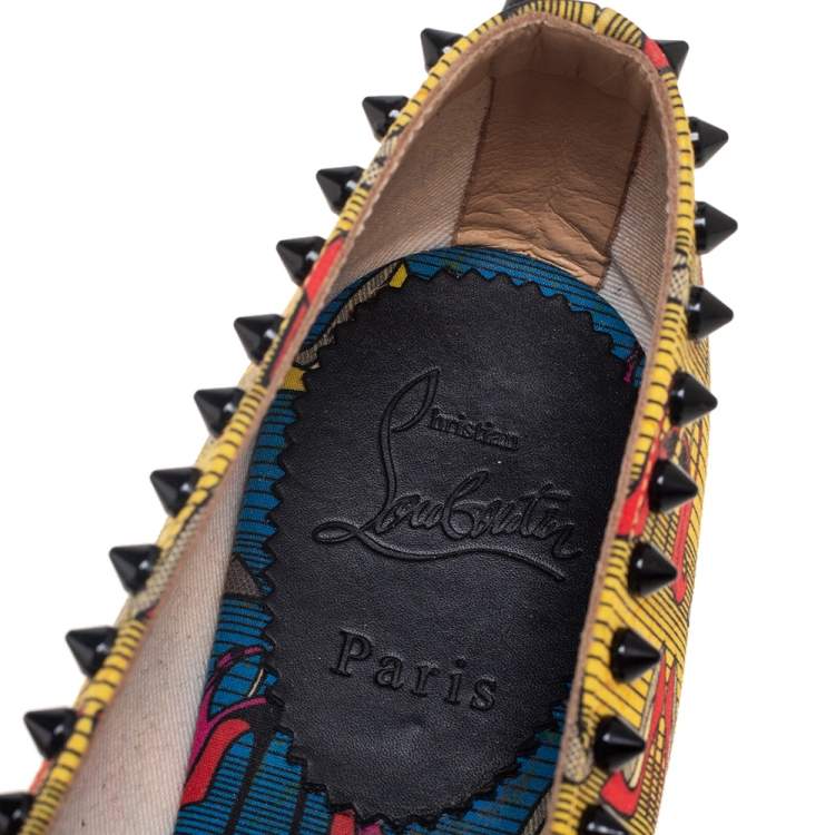 Pre Owned Christian Louboutin Multicolor Canvas Ares Spiked Flat Espadrilles Size 39