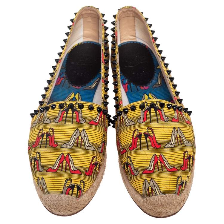 Pre Owned Christian Louboutin Multicolor Canvas Ares Spiked Flat Espadrilles Size 39