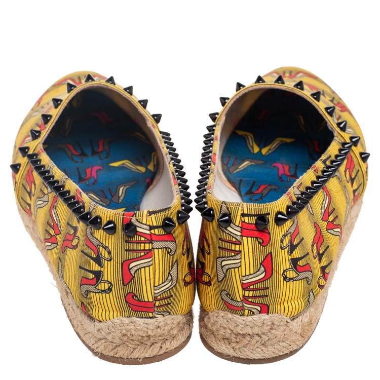 Pre Owned Christian Louboutin Multicolor Canvas Ares Spiked Flat Espadrilles Size 39