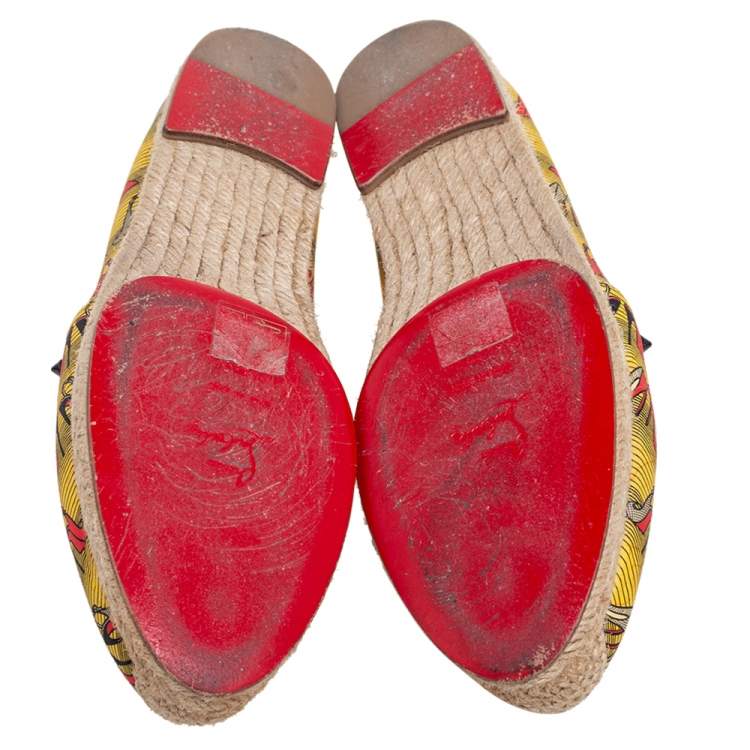 Pre Owned Christian Louboutin Multicolor Canvas Ares Spiked Flat Espadrilles Size 39
