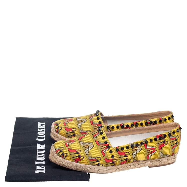 Pre Owned Christian Louboutin Multicolor Canvas Ares Spiked Flat Espadrilles Size 39