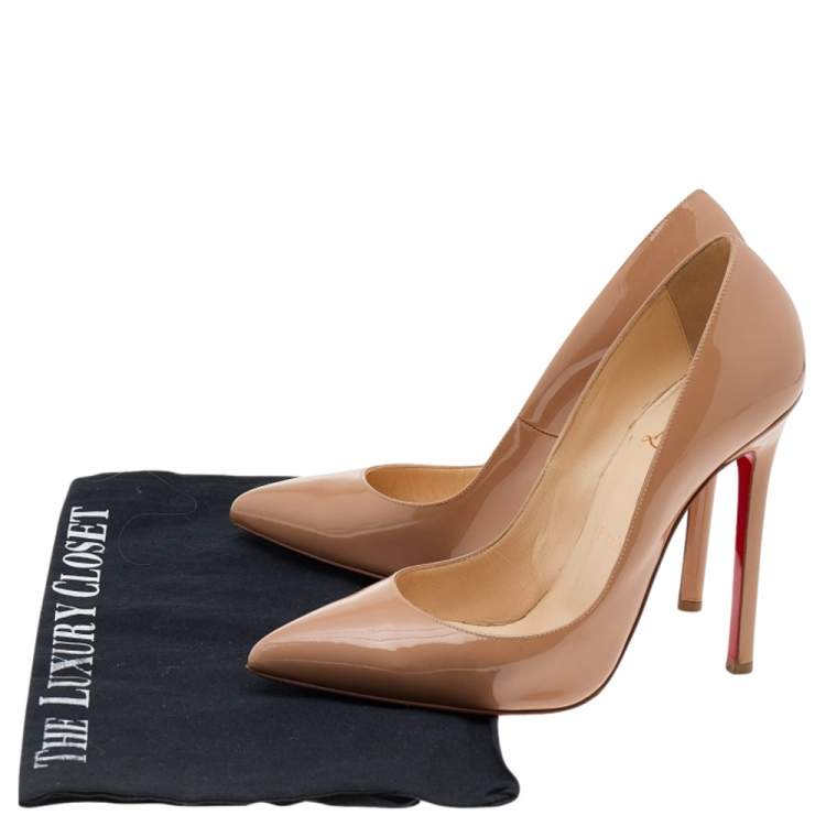 Pre Owned Christian Louboutin Beige Patent Leather Pigalle Pumps Size 37.5