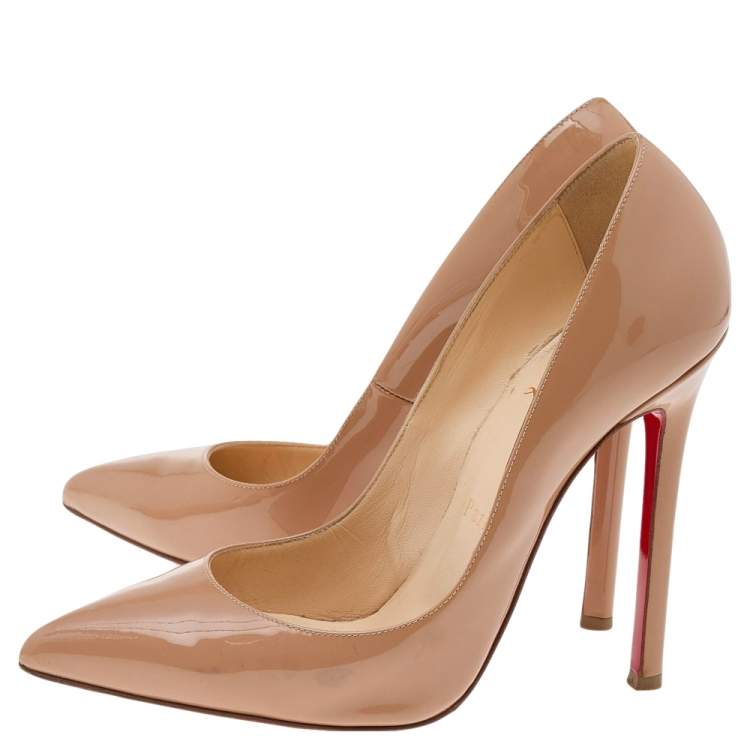 Pre Owned Christian Louboutin Beige Patent Leather Pigalle Pumps Size 37.5