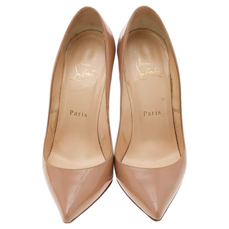 Pre Owned Christian Louboutin Beige Patent Leather Pigalle Pumps Size 37.5