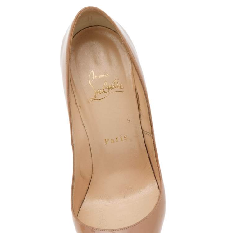 Pre Owned Christian Louboutin Beige Patent Leather Pigalle Pumps Size 37.5
