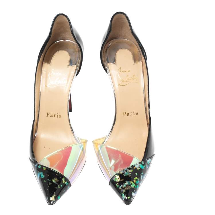 مملوكة مسبقًا Christian Louboutin Black Patent Leather and PVC Tac Clac D'orsay Pumps Size 36.5