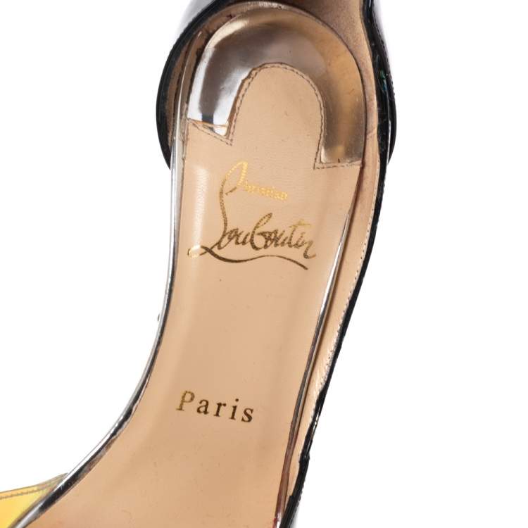 مملوكة مسبقًا Christian Louboutin Black Patent Leather and PVC Tac Clac D'orsay Pumps Size 36.5