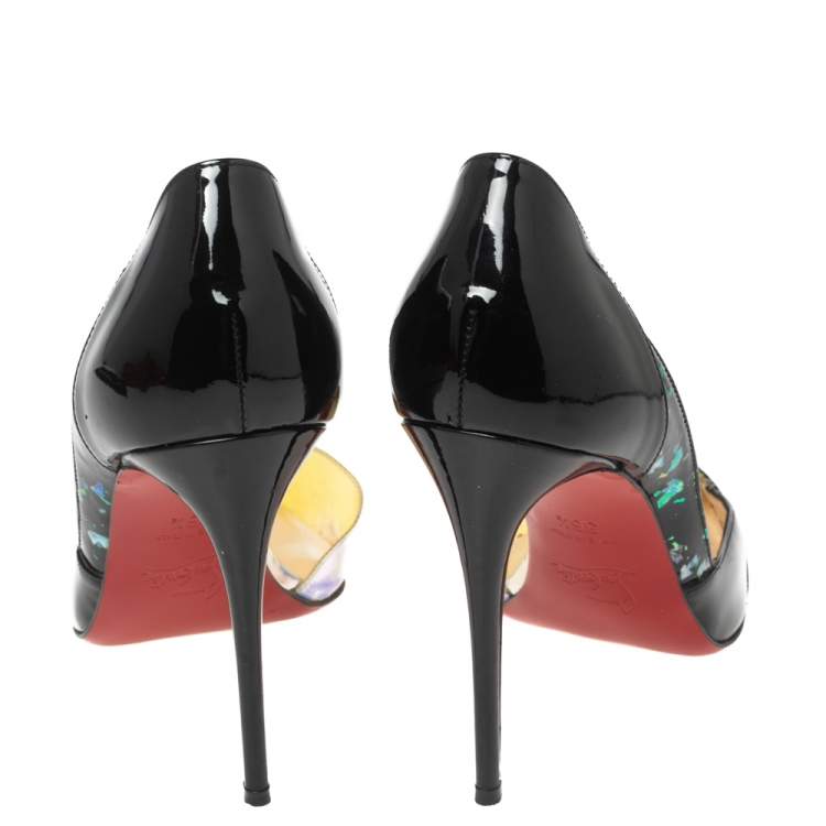 مملوكة مسبقًا Christian Louboutin Black Patent Leather and PVC Tac Clac D'orsay Pumps Size 36.5