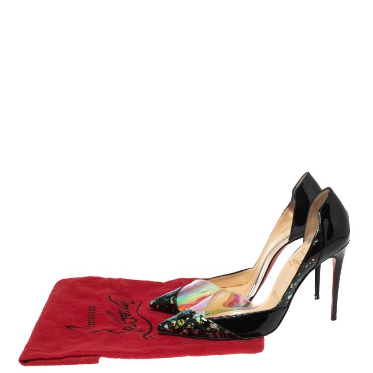 مملوكة مسبقًا Christian Louboutin Black Patent Leather and PVC Tac Clac D'orsay Pumps Size 36.5