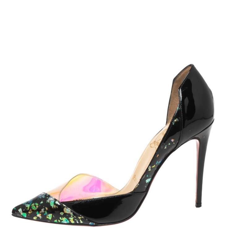 مملوكة مسبقًا Christian Louboutin Black Patent Leather and PVC Tac Clac D'orsay Pumps Size 36.5
