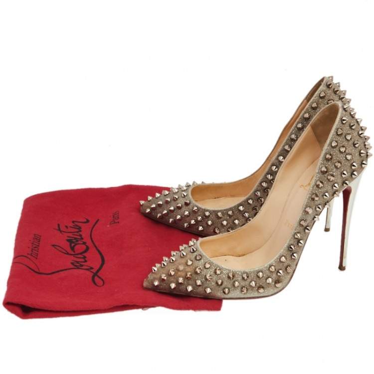 Pre Owned Christian Louboutin Metallic Leather Pigalle Spikes Pumps Size 39.5