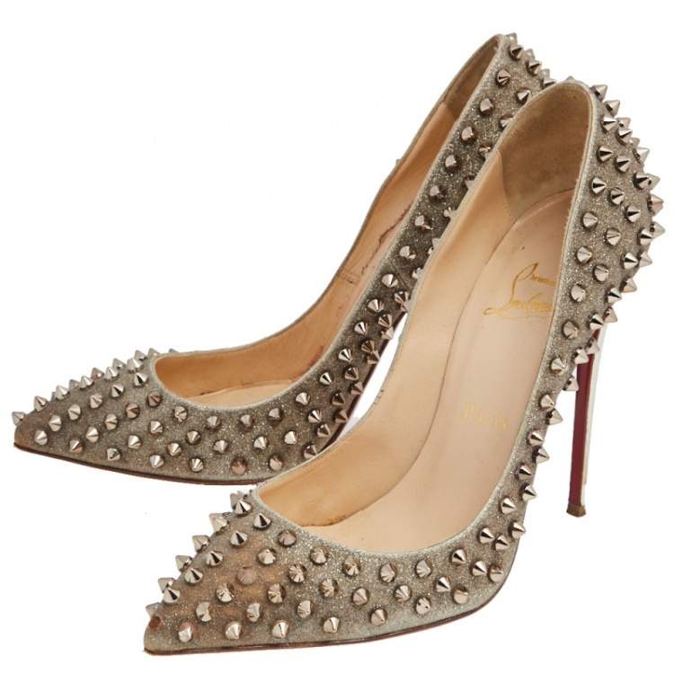 Pre Owned Christian Louboutin Metallic Leather Pigalle Spikes Pumps Size 39.5
