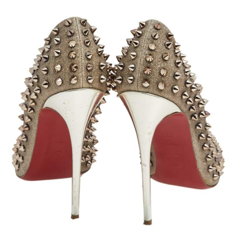 Pre Owned Christian Louboutin Metallic Leather Pigalle Spikes Pumps Size 39.5