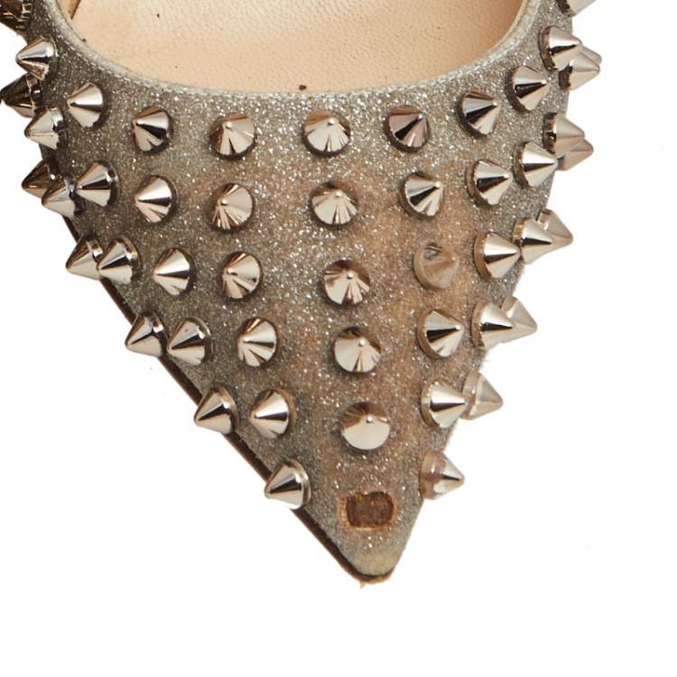 Pre Owned Christian Louboutin Metallic Leather Pigalle Spikes Pumps Size 39.5