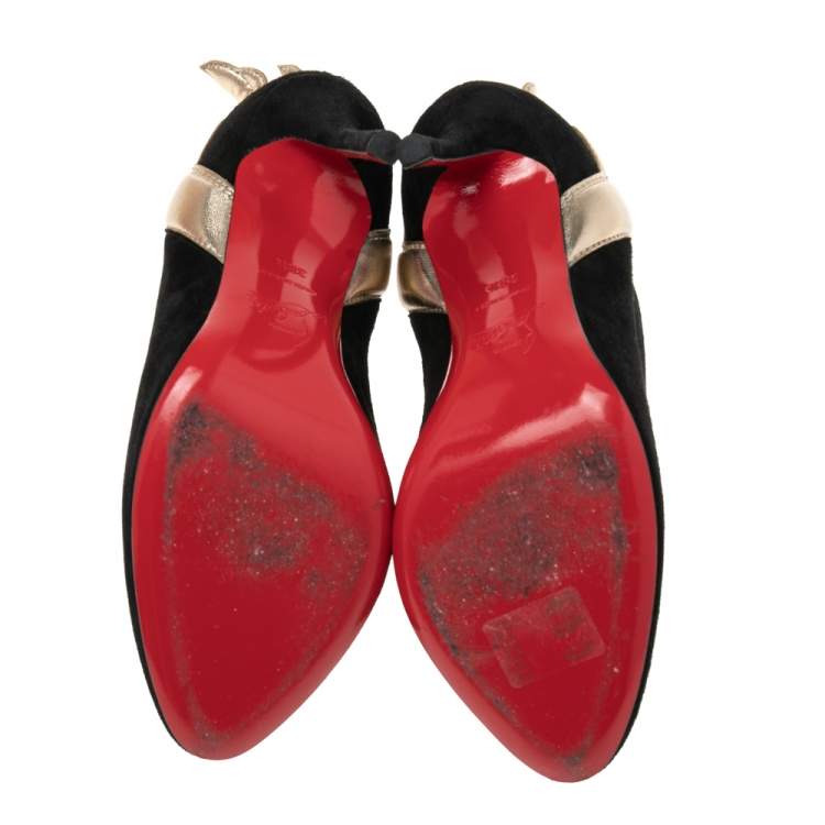 Pre Owned Christian Louboutin Black Leather and Suede Ankle Boots Size 38.5