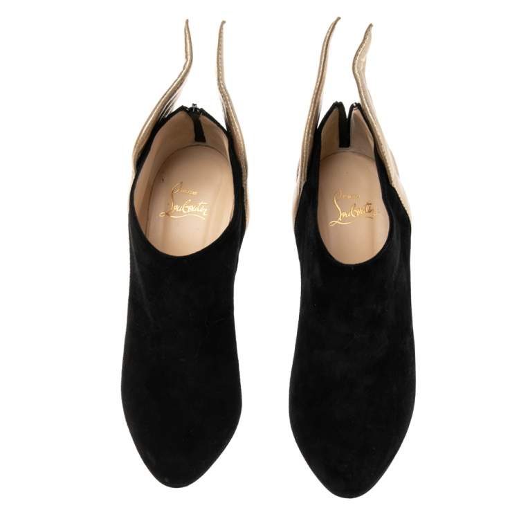 Pre Owned Christian Louboutin Black Leather and Suede Ankle Boots Size 38.5