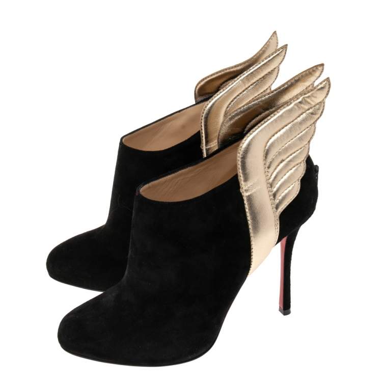 Pre Owned Christian Louboutin Black Leather and Suede Ankle Boots Size 38.5