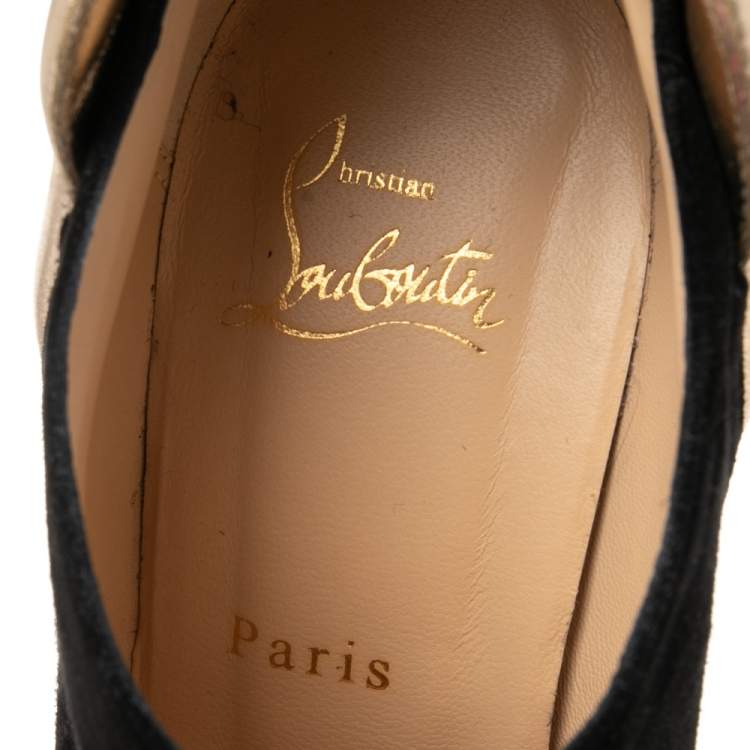Pre Owned Christian Louboutin Black Leather and Suede Ankle Boots Size 38.5