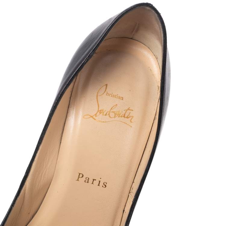 Pre Owned Christian Louboutin Black Leather Geo Spike Studded Cap Toe Pumps Size 38