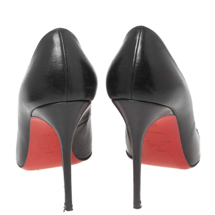 Pre Owned Christian Louboutin Black Leather Geo Spike Studded Cap Toe Pumps Size 38