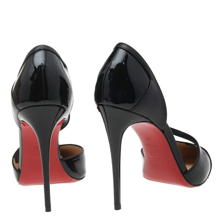 Pre Owned Christian Louboutin Black Patent Leather Jumping Cross Strap Pumps Size 38