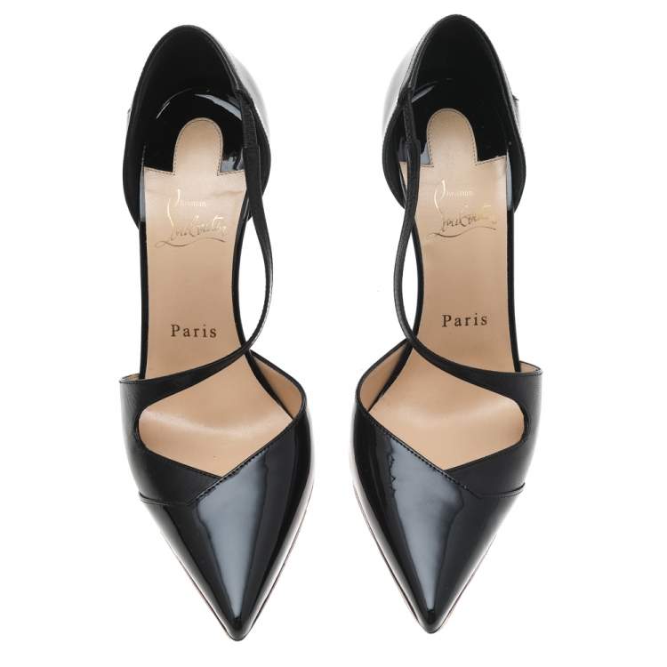 Pre Owned Christian Louboutin Black Patent Leather Jumping Cross Strap Pumps Size 38