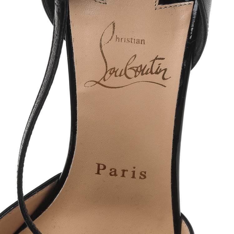 Pre Owned Christian Louboutin Black Patent Leather Jumping Cross Strap Pumps Size 38