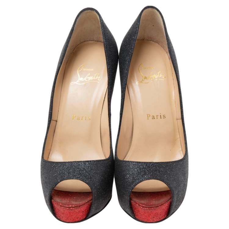 Pre Owned Christian Louboutin Black Glitter Very Prive Pumps Size 36