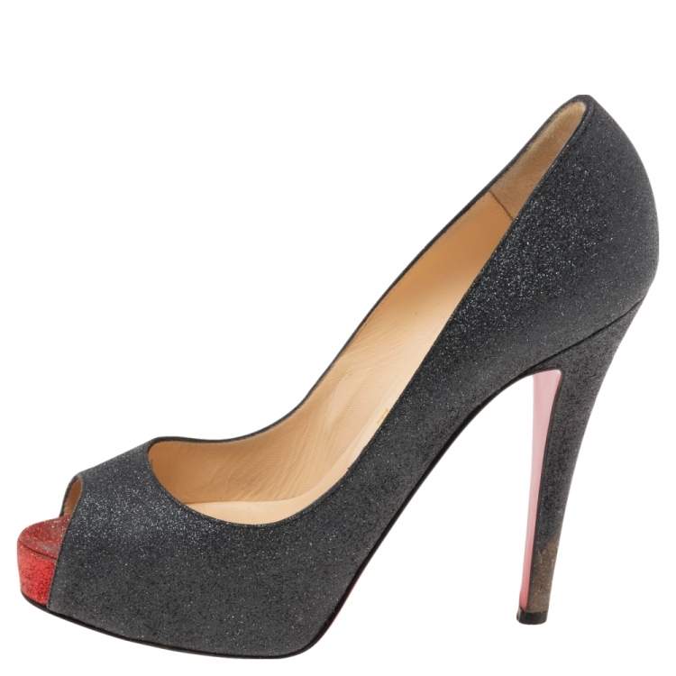 Pre Owned Christian Louboutin Black Glitter Very Prive Pumps Size 36