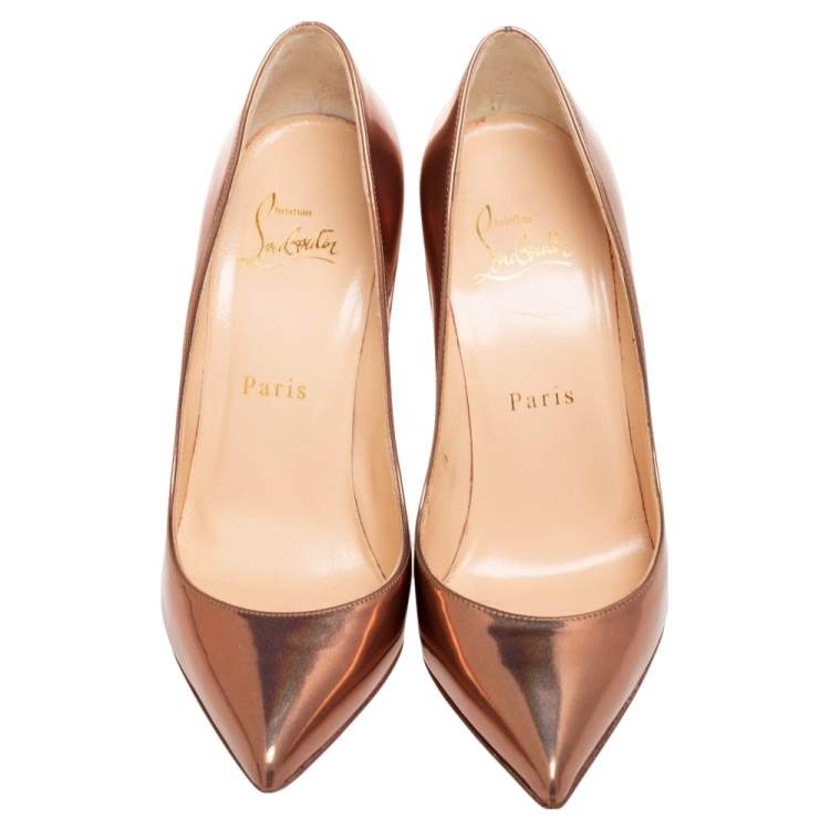 Pre Owned Christian Louboutin Metallic Copper Patent Leather Pigalle Follies Pumps Size 36