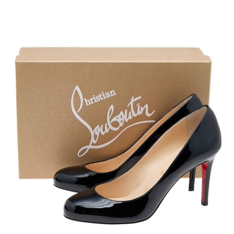 Pre Owned Christian Louboutin Black Patent Leather Fifille Pumps Size 38.5