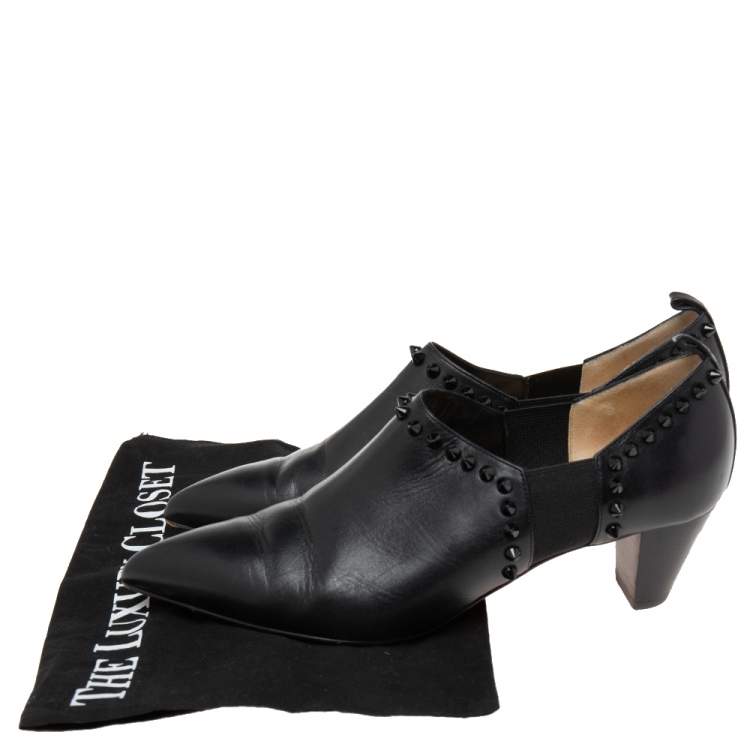 Pre Owned Christian Louboutin Black Leather Vicky Spike Booties Size 38.5