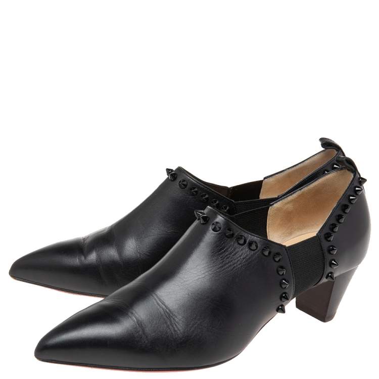 Pre Owned Christian Louboutin Black Leather Vicky Spike Booties Size 38.5