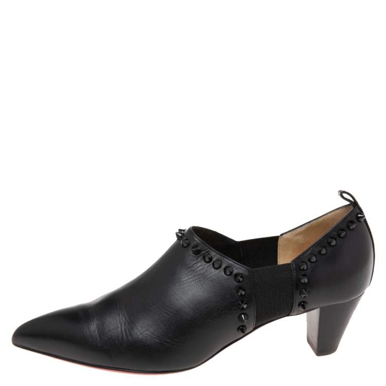 Pre Owned Christian Louboutin Black Leather Vicky Spike Booties Size 38.5