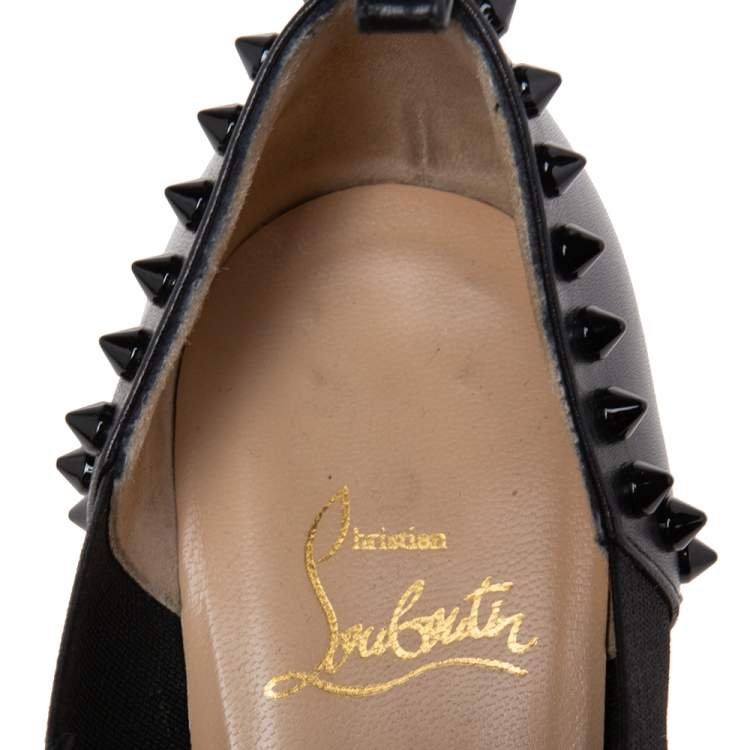 Pre Owned Christian Louboutin Black Leather Vicky Spike Booties Size 38.5