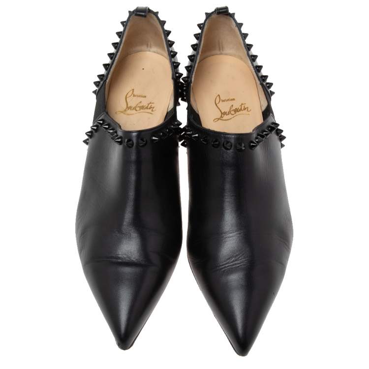 Pre Owned Christian Louboutin Black Leather Vicky Spike Booties Size 38.5