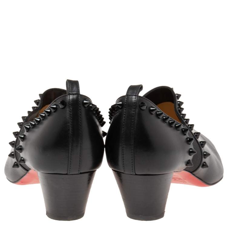 Pre Owned Christian Louboutin Black Leather Vicky Spike Booties Size 38.5