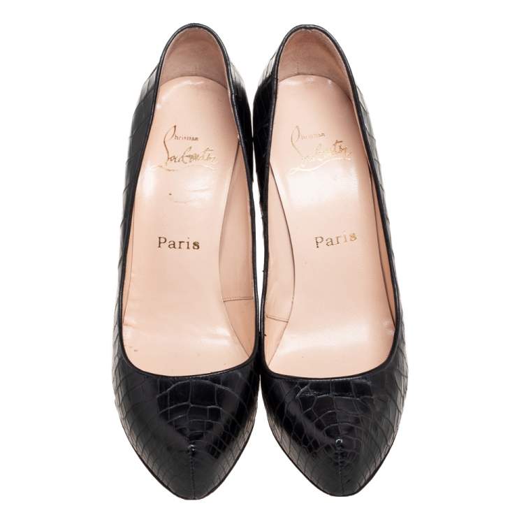 Pre Owned Christian Louboutin Black Alligator Leather Rolando Pumps Size 39.5