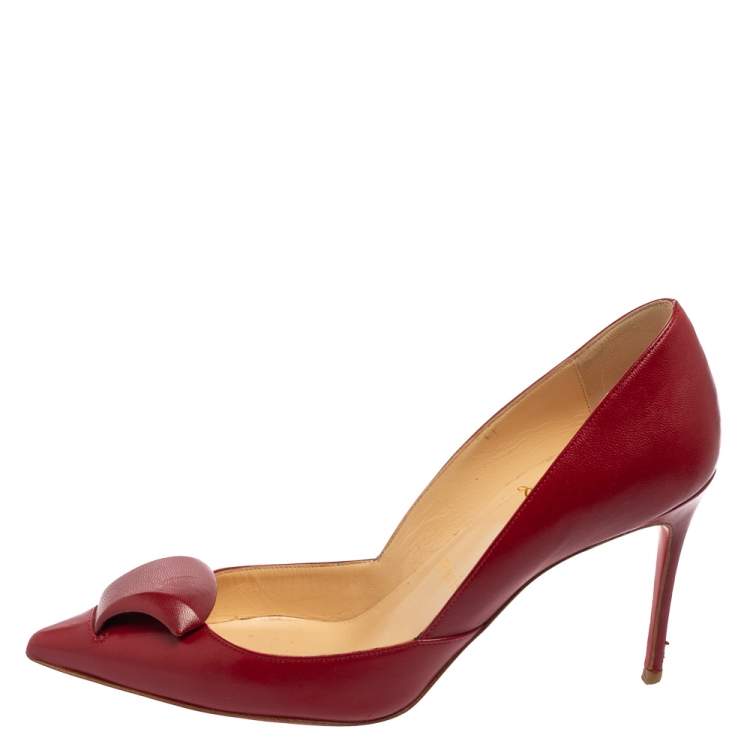 Pre Owned Christian Louboutin Burgundy Leather Pointed-Toe Pumps Size 36.5