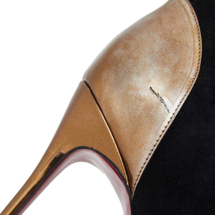 مملوكة مسبقًا Christian Louboutin Black Patent Leather and Suede Spike Wars Ankle Boots Size 39.5