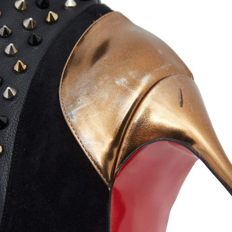 مملوكة مسبقًا Christian Louboutin Black Patent Leather and Suede Spike Wars Ankle Boots Size 39.5