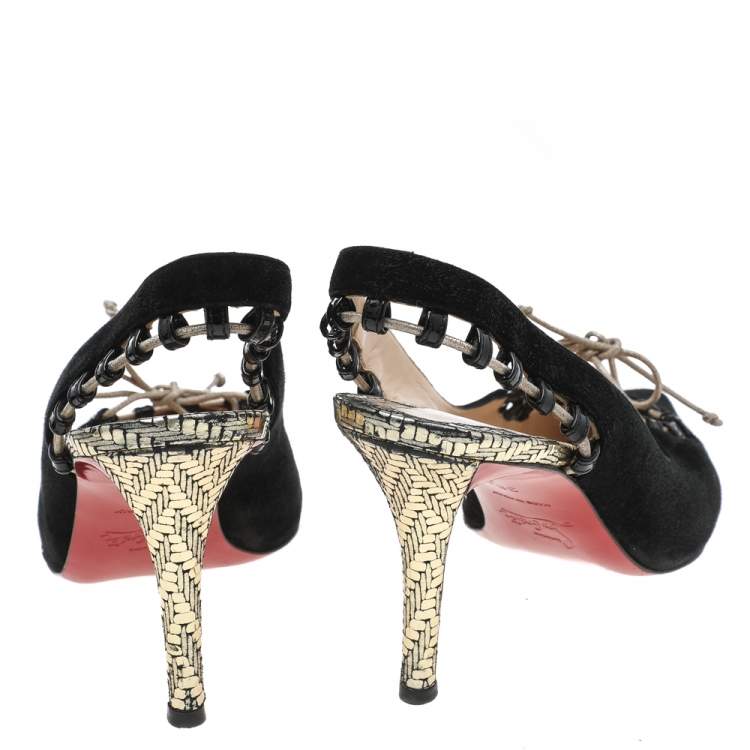 Pre Owned Christian Louboutin Black Suede Whipstitch Pointed Toe Slingback Sandals Size 38