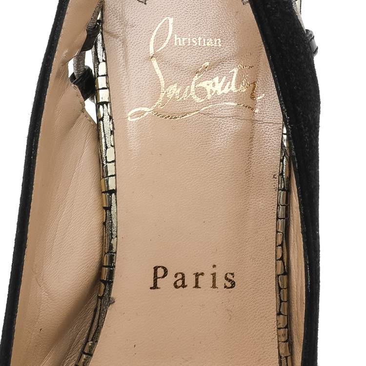 Pre Owned Christian Louboutin Black Suede Whipstitch Pointed Toe Slingback Sandals Size 38